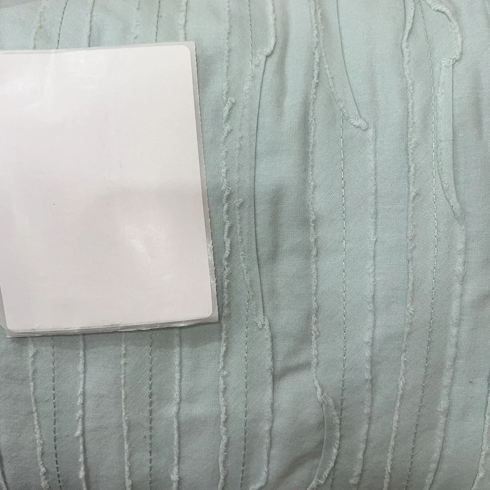 Pottery Barn PB Teen Organic Sewn Stripe Raw Edge Duvet Cover Bluish Green Twin